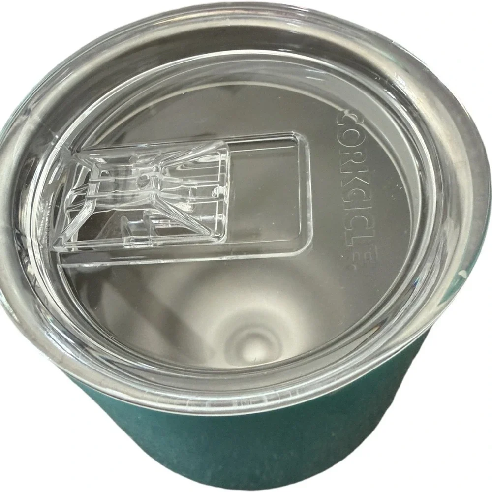 Corkcicle Stemless Wine Tumbler 12oz Glitter Turquoise W/Lid Metal Stainless
